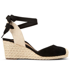 Vionic Maris Lace Up Black Comfort Espadrille Sandal High Heels Wedge SZ 10